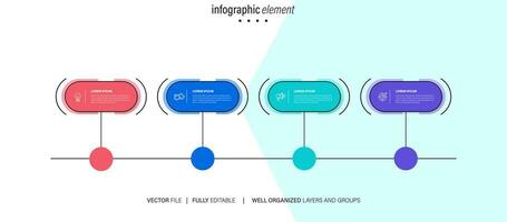 elemento di design infografica timeline e opzioni numeriche. concetto di business con 4 passaggi. può essere utilizzato per il layout del flusso di lavoro, il diagramma, il rapporto annuale, il web design. modello di business vettoriale per la presentazione.
