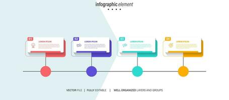 linea passo infografica. 4 opzioni flusso di lavoro diagramma, cerchio sequenza temporale numero infografica, processi passaggi grafico. lineare vettore infografica. processi ordine Infografica freccia e passaggi punto illustrazione