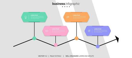 attività commerciale infografica modello.timeline con 4 passi, cerchi, opzioni e marketing icone. vettore lineare Infografica elementi.