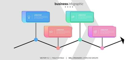 concetto di attività commerciale modello con 4 successivo passi. quattro colorato grafico elementi. sequenza temporale design per opuscolo, presentazione. Infografica design disposizione vettore