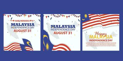 contento indipendenza giorno Malaysia 31 agosto. striscione, sociale media inviare, aviatore o saluto carta con il tema di blu rosso lotta e bandiera di Malaysia. vettore illustrazione