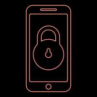 neon smartphone serratura personale dati sicurezza informatica accesso concetto Telefono bloccato cellulare lucchetto uso rosso colore vettore illustrazione Immagine piatto stile