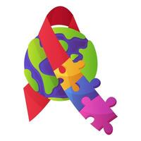mondo autismo consapevolezza giorno colorato nastro con puzzle pezzi, puzzle. internazionale solidarietà, Aspergers giorno. Salute cura, mentale malattia. caritatevole organizzazione, medico o benessere centro. vettore