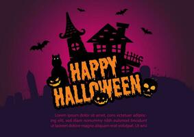 silhouette spaventoso frequentato Casa con Halloween formulazione su raggiante viola leggero sfondo vettore