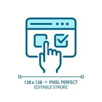 pixel Perfetto blu icona che rappresentano elettronico voto, isolato vettore illustrazione, modificabile elezione informatica sicurezza cartello.