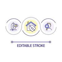 ricerca prima acquisto casa ciclo continuo concetto icona. proprietà Acquista processi. vero tenuta mercato astratto idea magro linea illustrazione. isolato schema disegno. modificabile ictus vettore