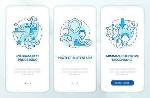 spiegazioni di conoscitivo pregiudizio blu onboarding mobile App schermo. Procedura dettagliata 3 passaggi modificabile grafico Istruzioni con lineare concetti. ui, ux, gui modello vettore