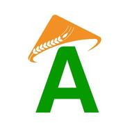 lettera un' agricoltura logo su concetto con contadino cappello icona. agricoltura logotipo modello vettore