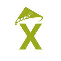 lettera X agricoltura logo su concetto con contadino cappello icona. agricoltura logotipo modello vettore