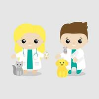 ragazzo e ragazza veterinario cartone animato stile. impostato di carino cartone animato bambini nel professioni. vettore illustrazione