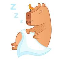 carino capibara personaggio dormendo. cartone animato animale etichetta. vettore illustrazione su bianca sfondo