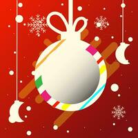 allegro Natale saluto carta, Natale palla con nastro, arco e neve bandiera vettore illustrazione