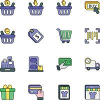 imballare di e-commerce e shopping colore schema impostato vettore