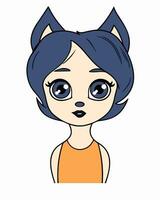un' cartone animato ragazza con blu occhi e un' gatti orecchie vettore