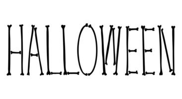 Halloween lettering bandiera nel cartone animato stile, fatto su di ossa. vuoto per festa striscione, manifesto, presentazione, modello, Halloween saldi. nero e bianca disegnato Immagine. vettore illustrazione.