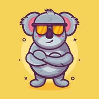carino koala animale personaggio portafortuna con freddo espressione isolato cartone animato nel piatto stile design vettore