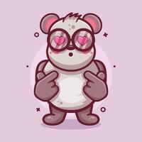 kawaii panda animale personaggio portafortuna con amore cartello mano gesto isolato cartone animato nel piatto stile design vettore