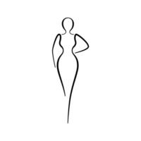 donna corpo schizzo, linea arte icona. femmina posa schema silhouette, modello, figura. astratto cartello di ragazza per benessere centro, sport, danza, bellezza salone, spa. vettore illustrazione