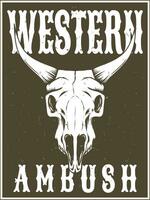 occidentale manifesto con Toro cranio design vettore