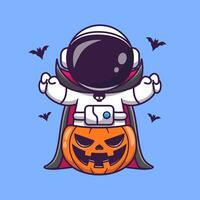 carino astronauta dracula con zucca Halloween cartone animato vettore icona illustrazione. scienza vacanza icona concetto isolato premio vettore. piatto cartone animato stile