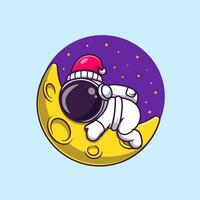 carino astronauta addormentato su Luna cartone animato vettore icona illustrazione. scienza tecnologia icona concetto isolato premio vettore. piatto cartone animato stile
