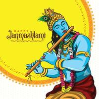 illustrazione di contento Janmashtami Festival di India, signore krishna giocando bansuri anche chiamato flauto vettore