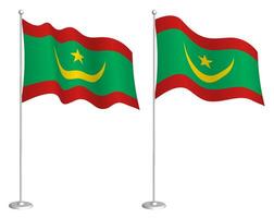 bandiera di mauritania su pennone agitando nel vento. vacanza design elemento. posto di controllo per carta geografica simboli. isolato vettore su bianca sfondo