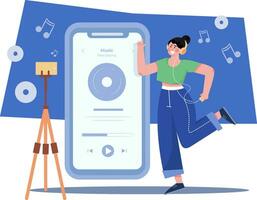 le donne ascoltano musica in streaming online vettore