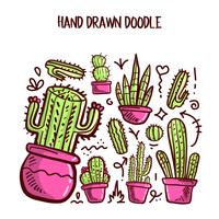 Vettore di cactus e succulente. Doodle illustrazione Set.