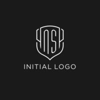 iniziale ns logo monoline scudo icona forma con lusso stile vettore