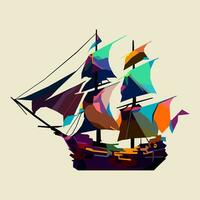 pirata barca disegnato utilizzando wpap arte stile, pop arte, vettore illustrazione.