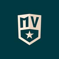 iniziale mv logo stella scudo simbolo con semplice design vettore