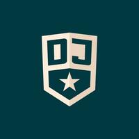 iniziale dj logo stella scudo simbolo con semplice design vettore