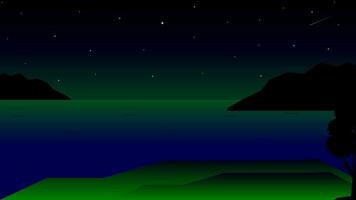 vettore illustrazione di Visualizza di un' solitario oceano a notte con piccolo isole su o lato.