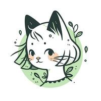 contento carino gatto ritratto isolato su bianca sfondo, gattino personaggio illustrazione nel piatto stile, divertente cane logo design vettore