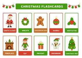 carino cartone animato Natale Accessori con nomi. flashcard per apprendimento inglese. vettore