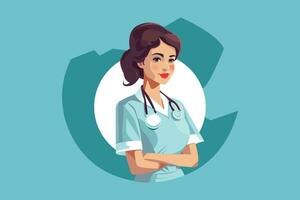 giovane bellissimo infermiera avatar con un' stetoscopio illustrazione design vettore
