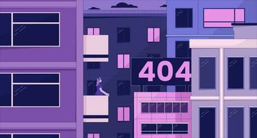 guardare su città errore 404 veloce Messaggio. osservazione scrivania. sito web atterraggio pagina ui design. non trovato cartone animato Immagine, sognante vibrazioni. vettore piatto illustrazione concetto con anni 90 retrò sfondo