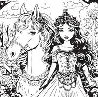 un' unicorno e Principessa colorazione pagina 2 vettore