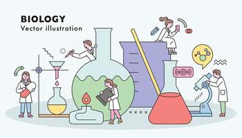 gli scienziati stanno facendo esperimenti e ricerche scientifiche insieme a enormi apparecchiature sperimentali. stile design piatto minimo illustrazione vettoriale. vettore