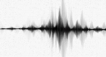 mini onda di terremoto in bianco e nero con sfondo di carta bianca di linea di vibrazione circolare, concetto di diagramma di onda audio, design per l'istruzione e la scienza, illustrazione vettoriale