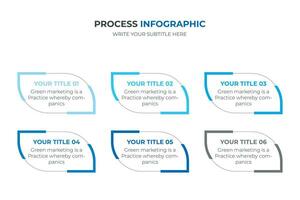 infografica, rapporto, flusso di lavoro, attività commerciale, e palcoscenico marketing foglia stile presentazione formati avere 6 opzioni per opera con come un' processi. vettore