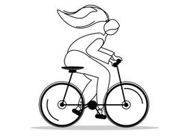 giovane moderno donna equitazione bicicletta ictus vettore. contento ciclista su bicicletta nel natura. vettore illustrazione isolato su bianca sfondo.