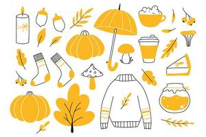 autunno impostato di elementi. vettore illustrazione. scarabocchio stile. lineare autunno collezione.