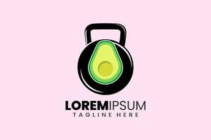 fitness Palestra vettore logo con avocado kettlebell