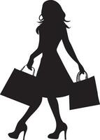 shopping ragazza vettore silhouette illustrazione, contento shopping donna