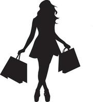 shopping ragazza vettore silhouette illustrazione, contento shopping donna