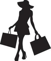 shopping ragazza vettore silhouette illustrazione, contento shopping donna