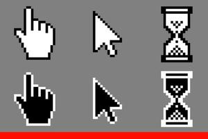 cursori a freccia bianchi e neri e icone dei cursori a mano vettore
