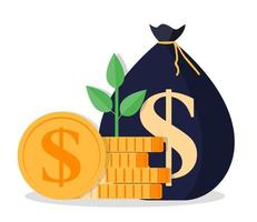 albero dei soldi in crescita con monete d'oro sull'icona di rami. simbolo di ricchezza e successo aziendale. illustrazione vettoriale